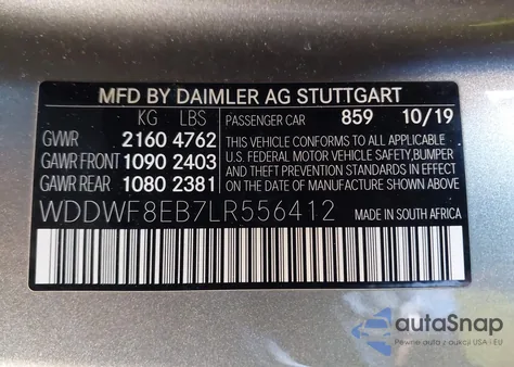 2020 Mercedes-Benz C 300 4Matic из США, поврежденный, VIN WDDWF8EB7LR556412